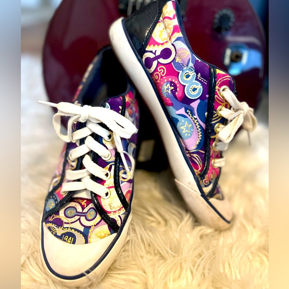 Coach Barrett Sneakers Canvas & Leather Trim 7.5